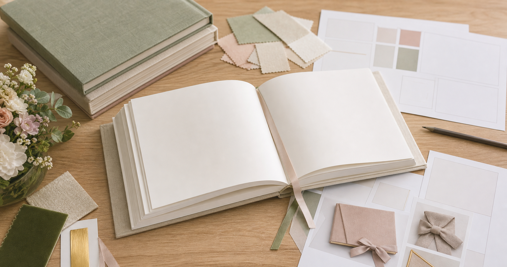 Guest book layout review with page planning notes and personalization details