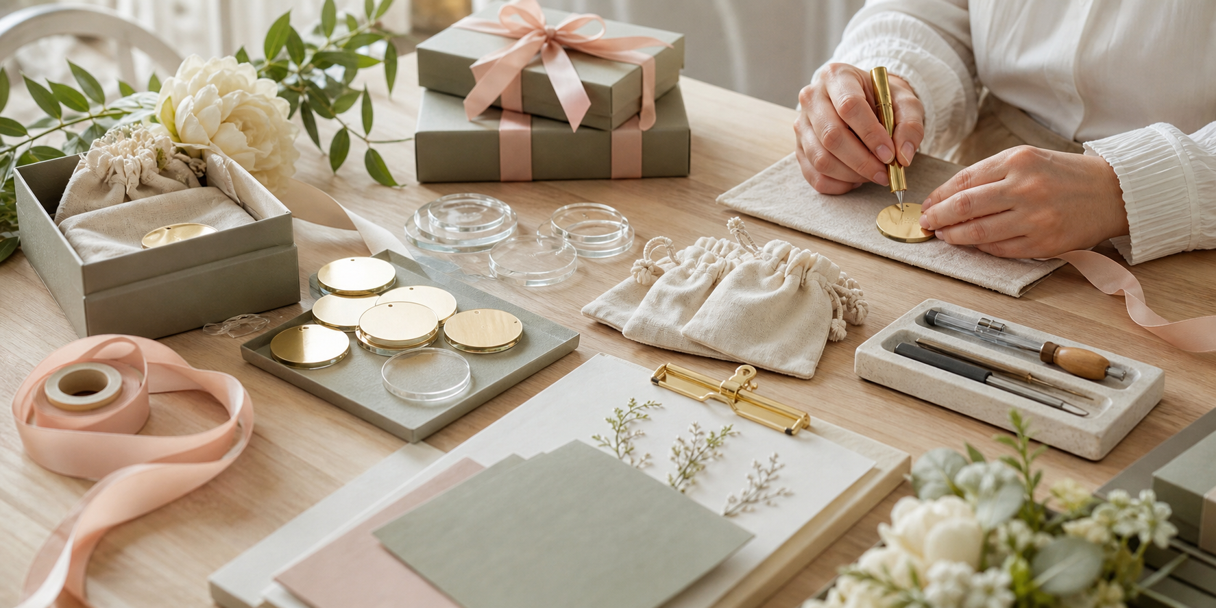 Personalized wedding gift finishing table with engraved details and project notes